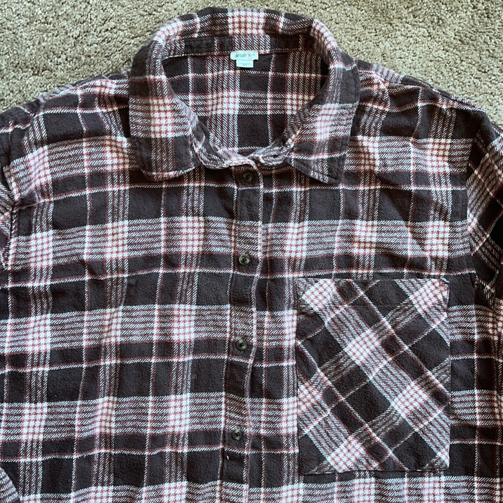 Aerie Flannel Dark Purple and Pink Shirt